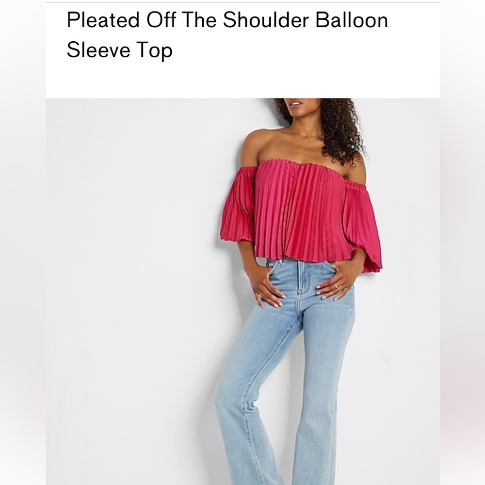 Express Pleated Off-the-Shoulder Balloon Sleeve Top - Hot Pink